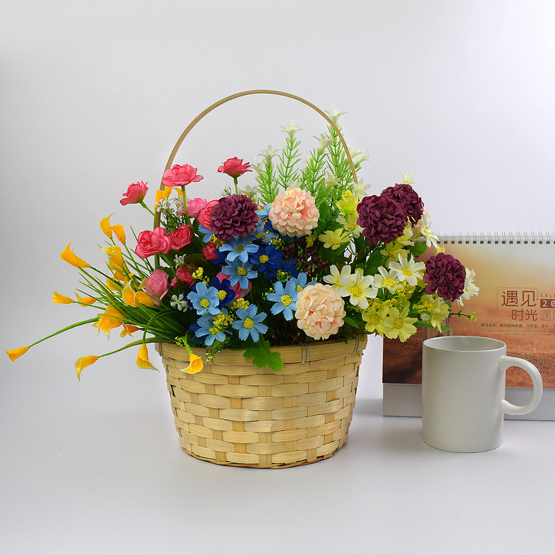 竹编田园风花篮 文艺花束的包装与陈列艺术